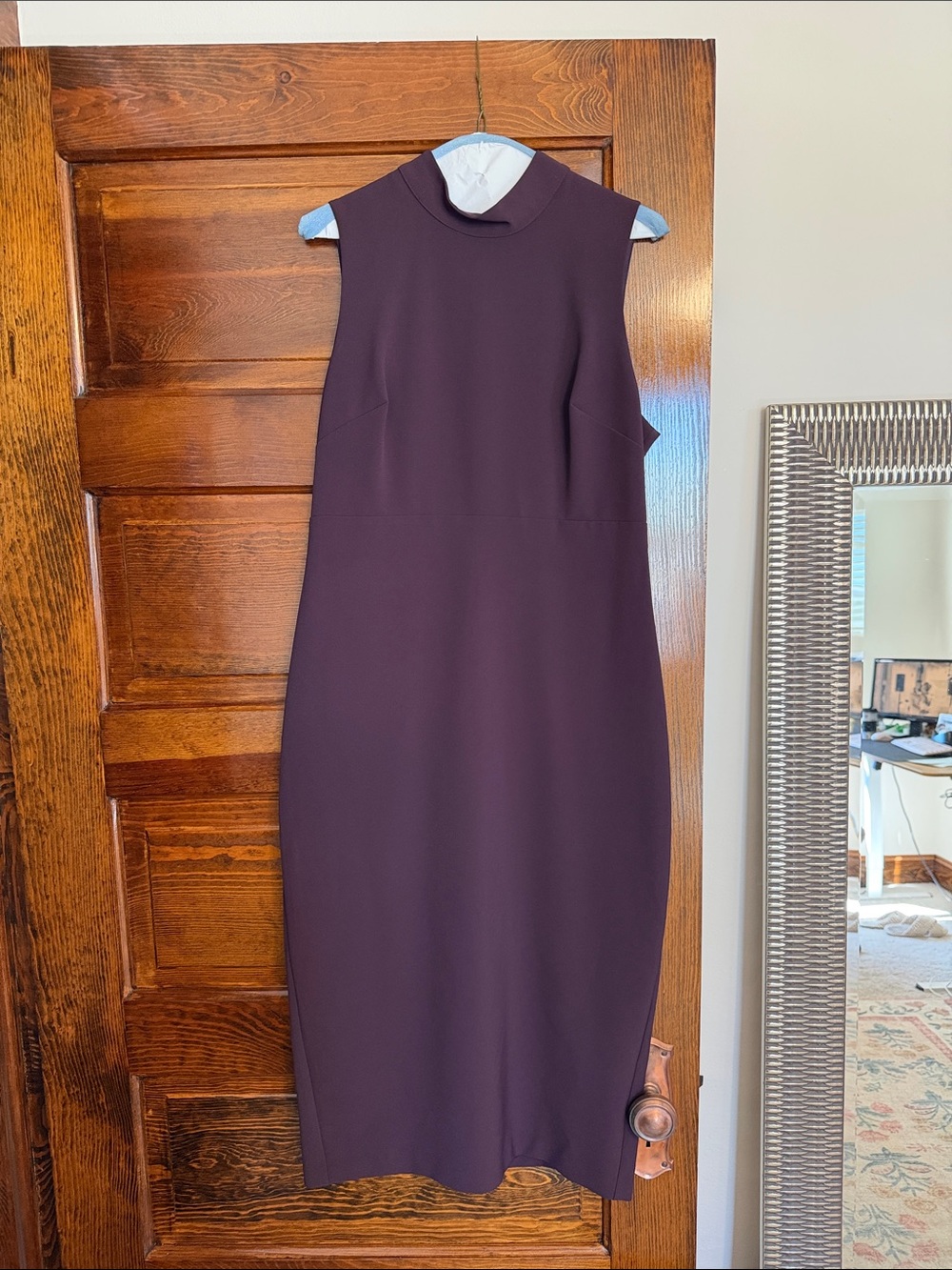 Express Sleeveless Mock Neck Midi Dress in Deep Plum